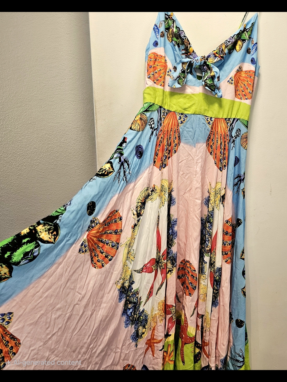 Vibrant Fun Seashell Under The Sea Print Maxi Dress OO LA LA Pastel Blue & Pink